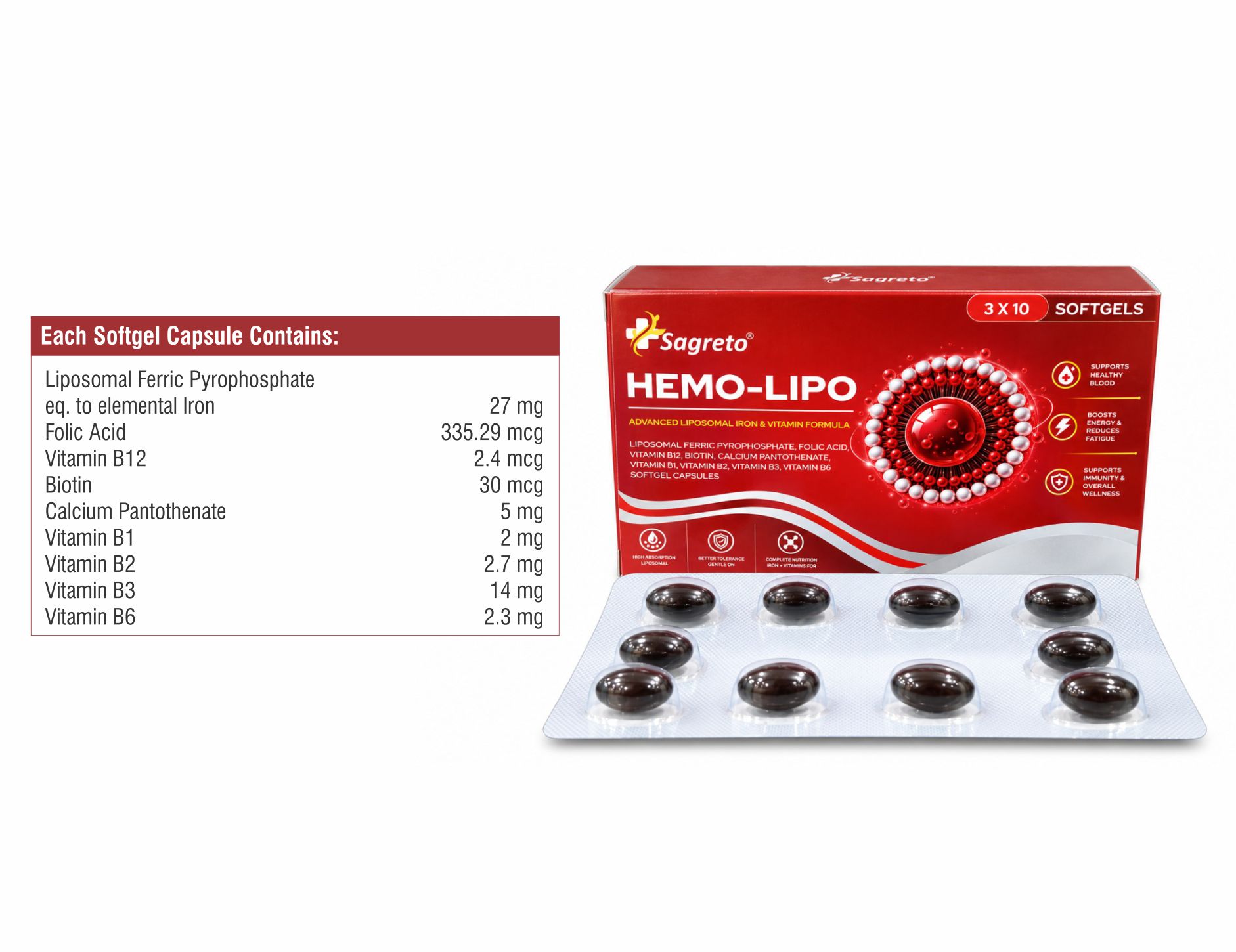 Iron and B-Complex Multivitamin Softgel