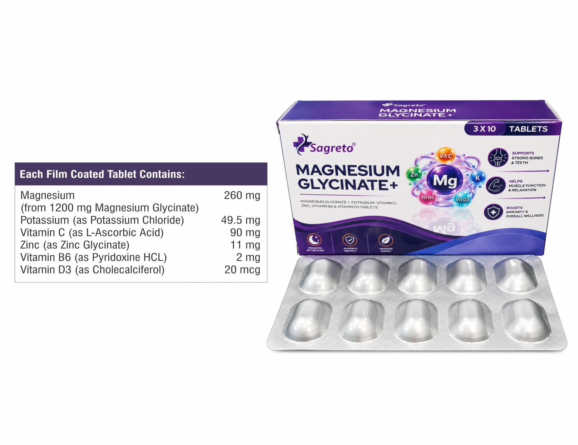 Magnesium, Potassium, Zinc and Vitamin D3 Mineral Support Tablets