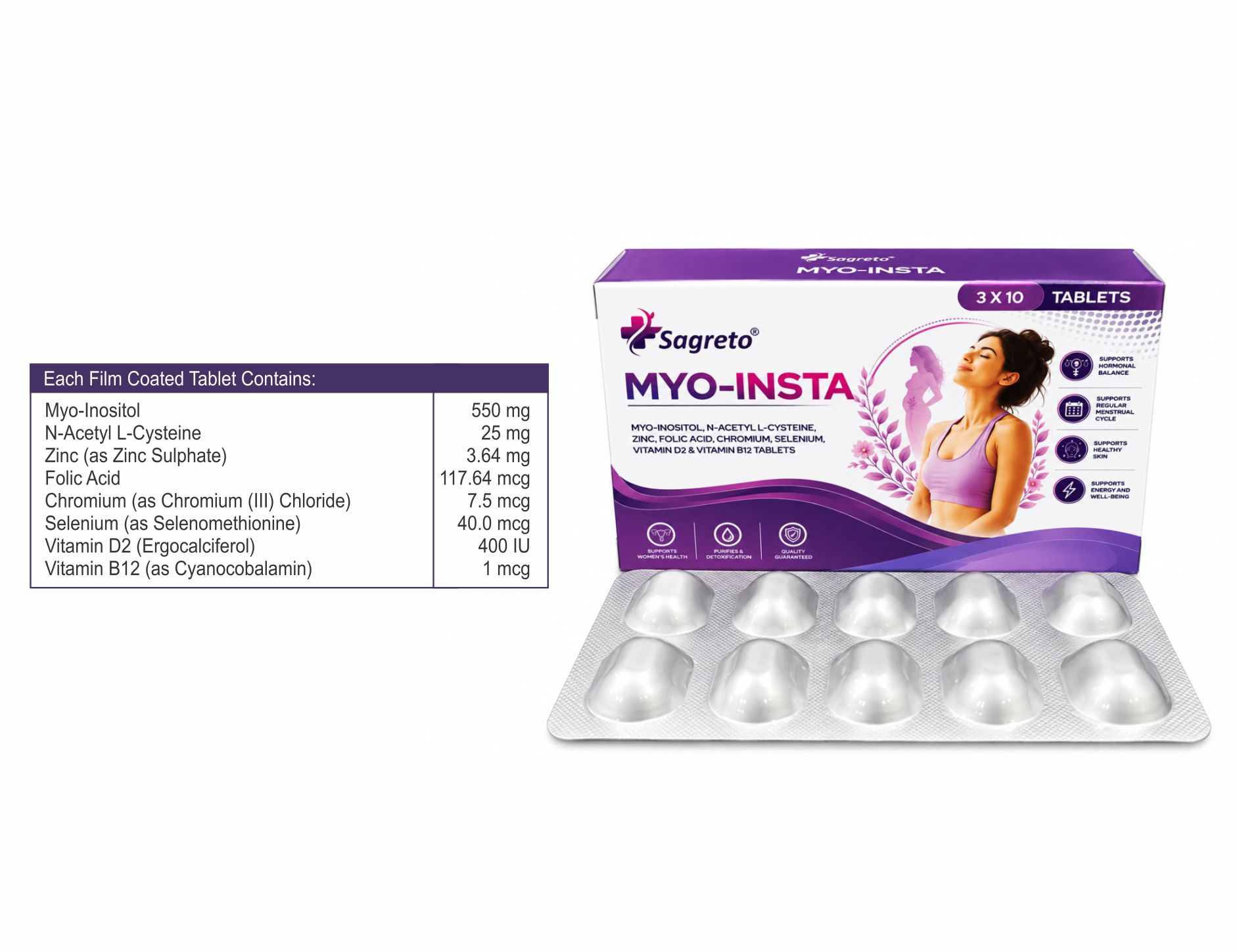 Myo-Inositol, N-Acetyl L-Cysteine and Folic Acid Tablets for Export